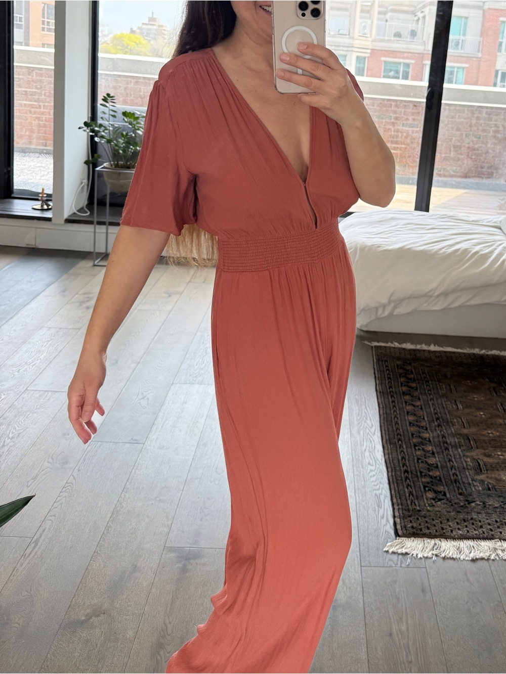 Wilfred Rust Red V-Neck Short Sleeve Jumpsuit - Picture 2 of 8